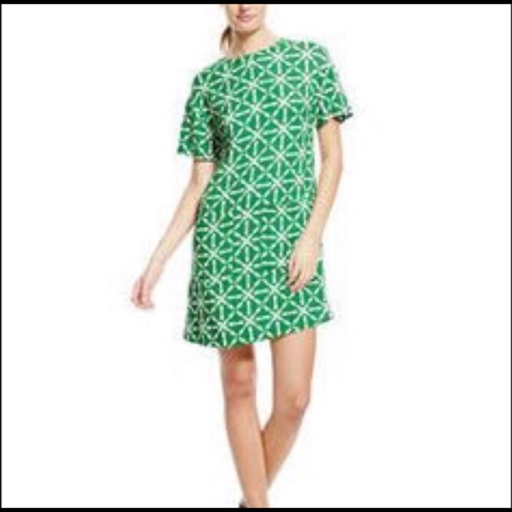 Boden Polly green geometric fish shift dress